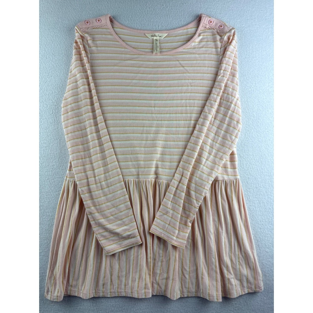 Matilda Jane Pink Striped Peplum Tunic Top Long Sleeve Lace Button Detail Medium